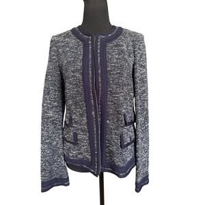 Talbots Navy Tweed Zip Front Long Sleeve Sz 8 Elegant Professional | NWT